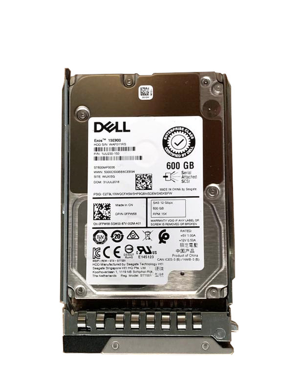 FPW68 Dell 600GB 15K 2.5 12G SAS Hard Drive w/Tray G12 G13