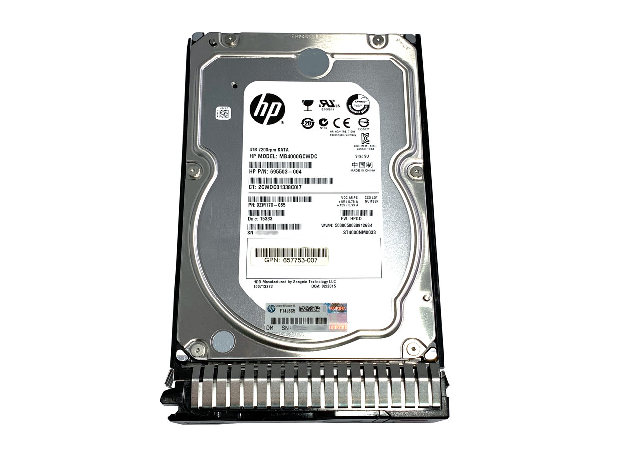Hewlett Packard 872491-b21 4tb HD SATA 7.2 K 6 G LFF SC DS HPE 872491-B21 872772-001 4TB 7.2K SATA 6G 3.5\" SC Midline HDD Hard Drive
