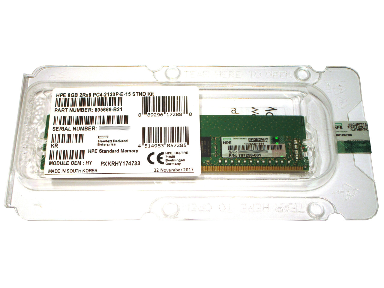 805669-B21 HPE 8GB 2RX8 DDR4 PC4-2133P-E-15 Memory