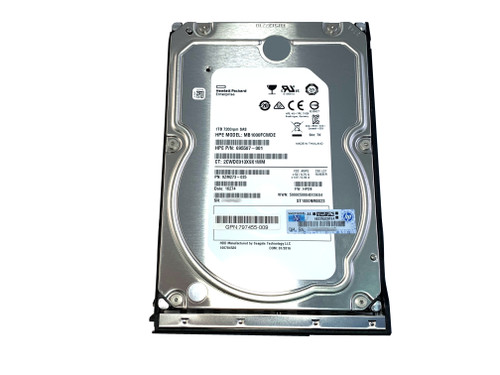 The 797527-001 is a 1 Terabyte, 6G, 7,2k Spindle Speed, Mid Line SAS hard drive.