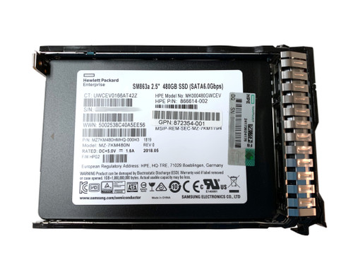 The 872518-001 is a 480 Gigabyte, SATA 6G, Digitally Signed, SATA SSD for HPE ProLiant Servers.