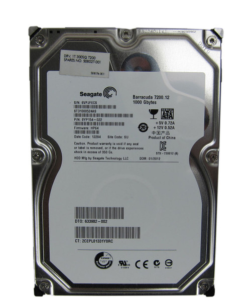 508027-001 HP 1TB 3G 7.2k SATA 3.5" Hard Drive 508027-001 HP 1TB 3G 7.2k SATA 3.5" Hard Drive