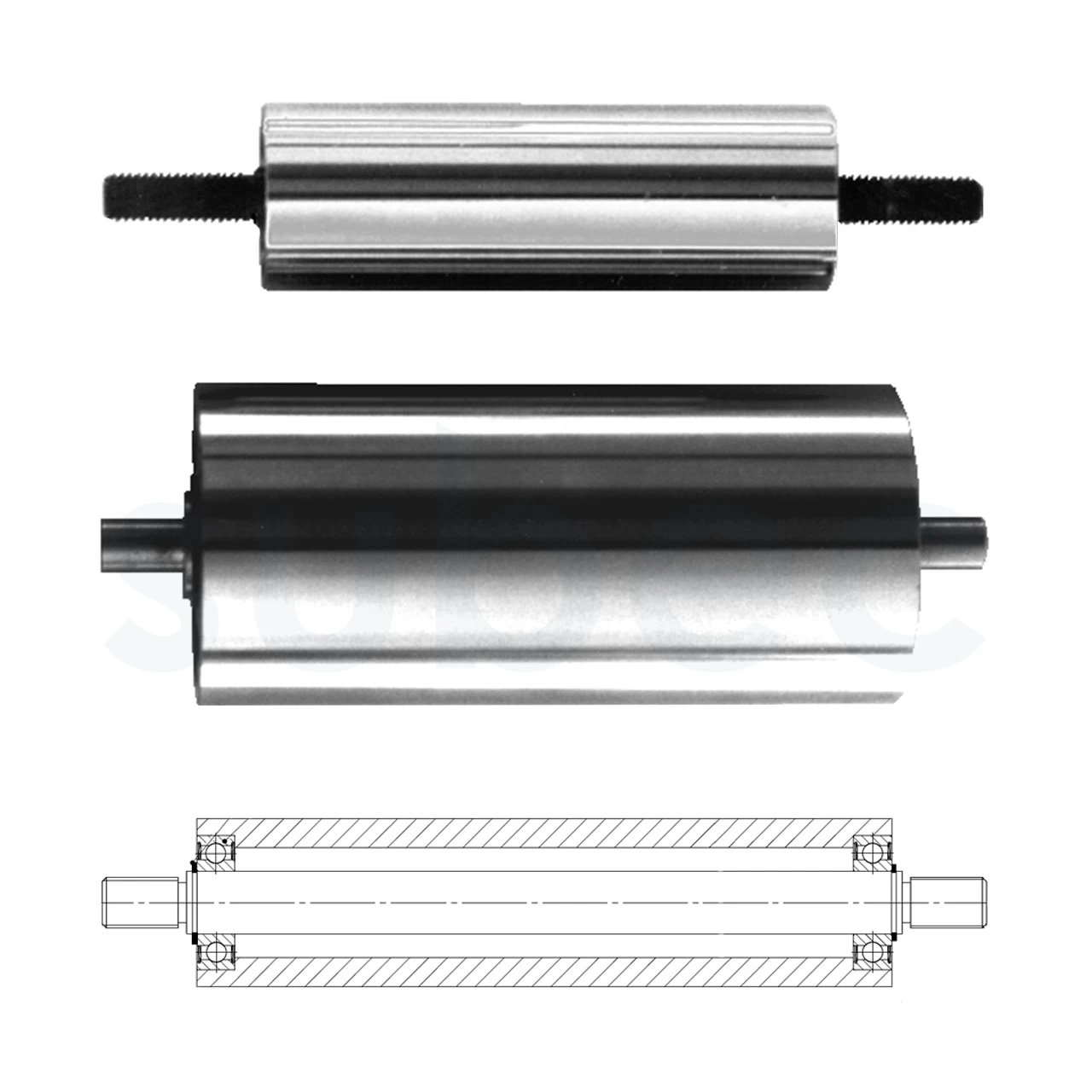 Symmetrical rollers with double-ended shafts