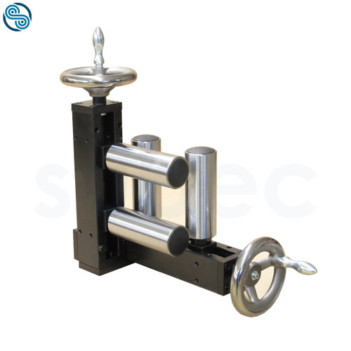 Adjustable Roller Cross with 4xD40 L110 Rollers HRX, Left to Right, Roller shaft M16, Opening 0-125mm; Handwheel