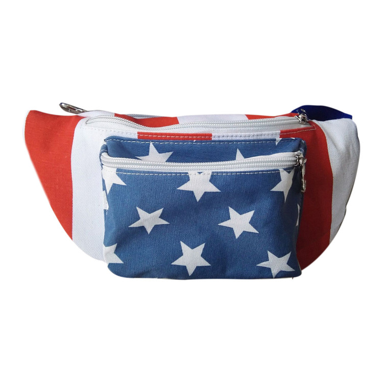 Front view - 3 pocket american flag fanny pack