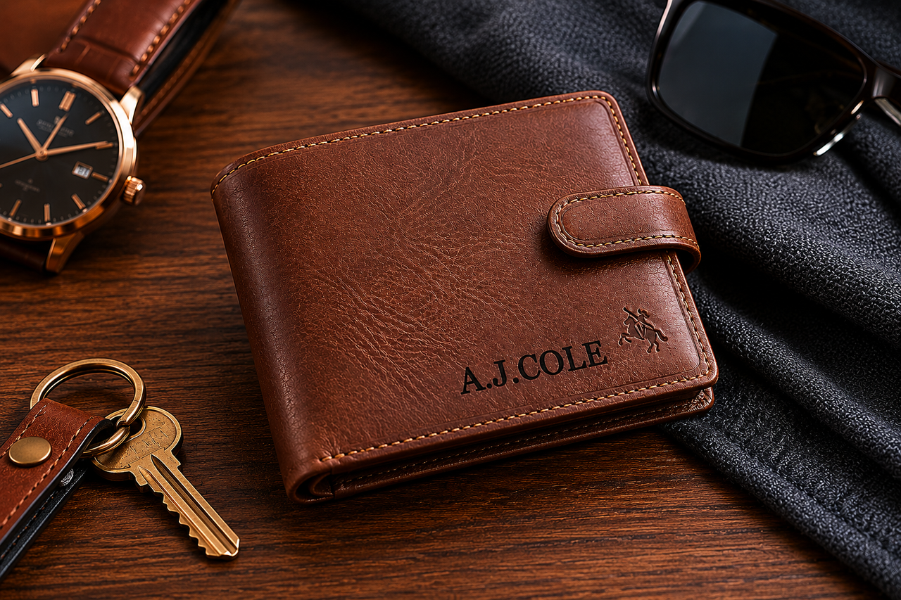 【yukazuma】Emboss Logo Wallet Personalised RFID Luxury Visconti Tan Leather Wallet - Engraved