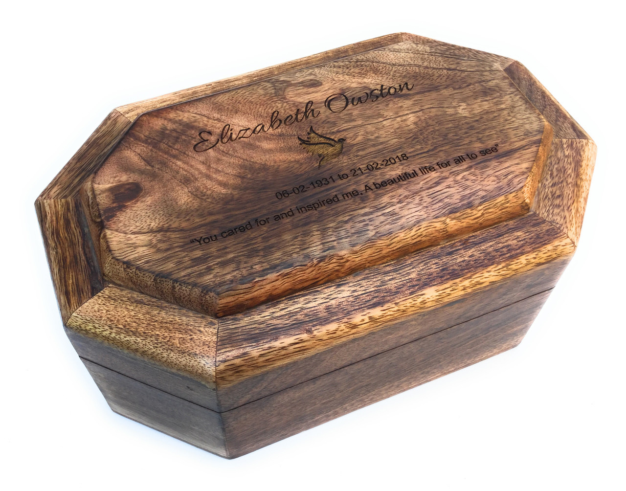 Personalised Laser Engraved Mango Wood Ashes Casket Small