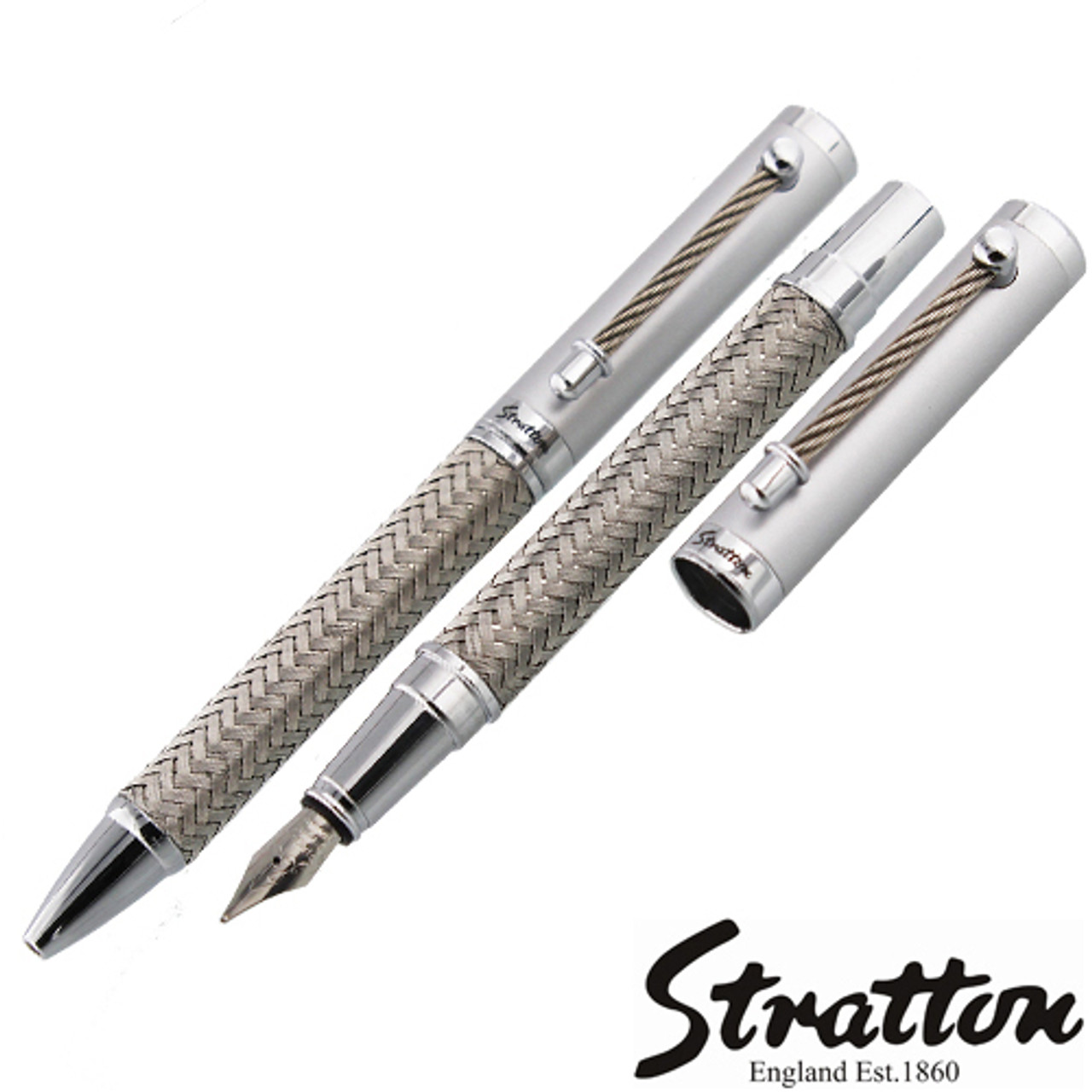 Personalised Two Tone Stratton Roller Ball & Fountain Pen Gift Set