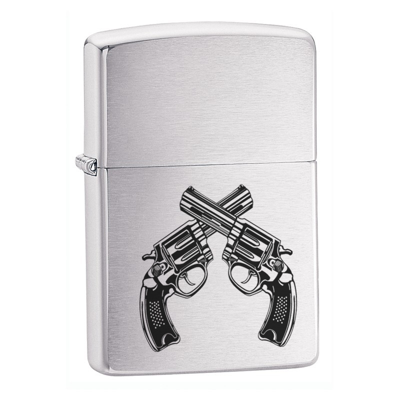 Personalised Guns Design Brushed Chrome Zippo Lighter