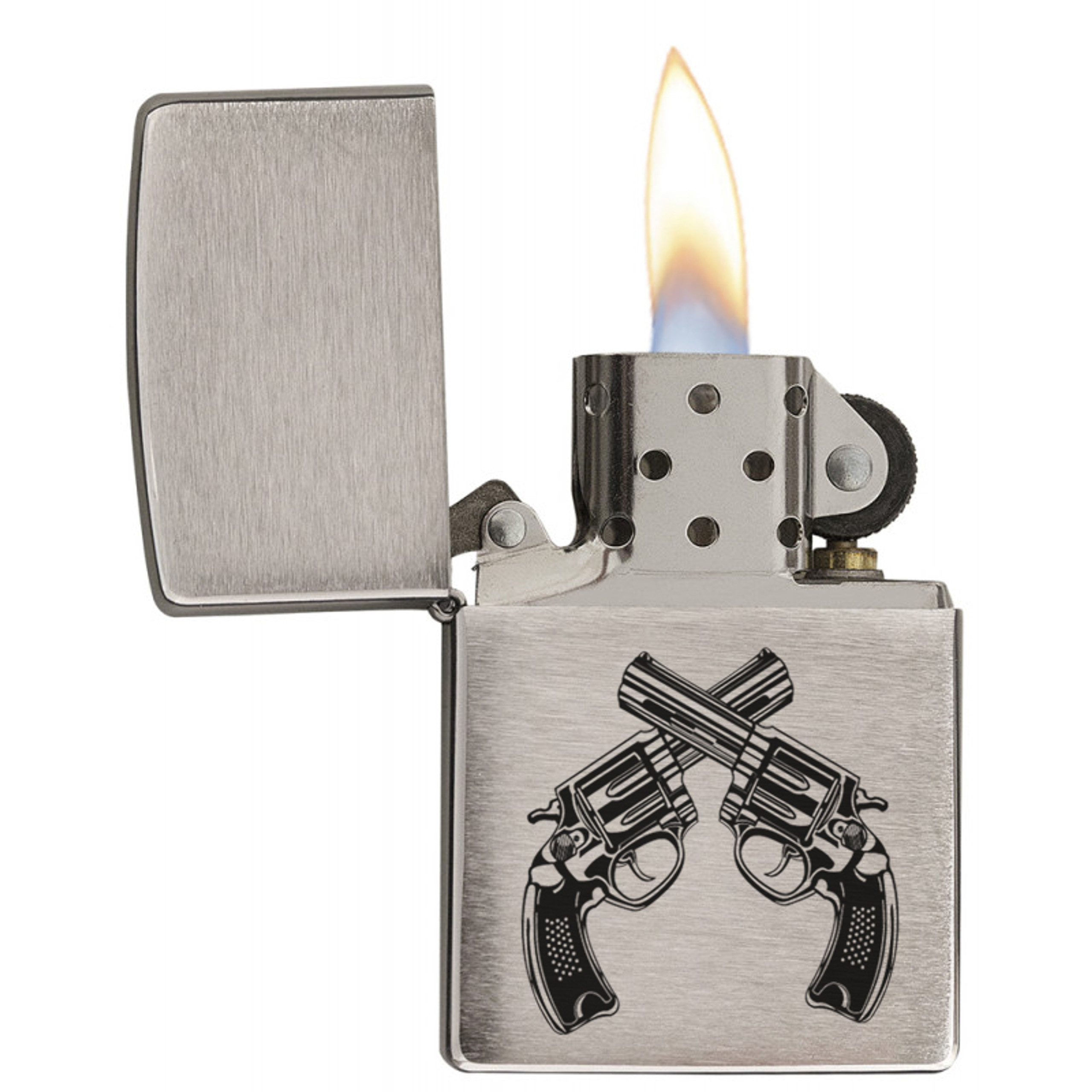 Personalised Guns Design Brushed Chrome Zippo Lighter