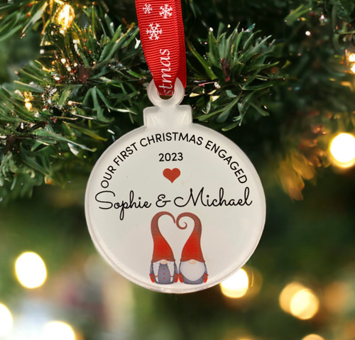 Personalised 1st Christmas Engaged Printed Gonk Tree Bauble Couples Gift