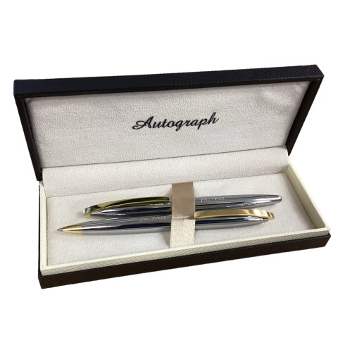 Personalised Autograph 2‑Tone silver and gold pen rollerball and ballpoint gift set Personalised Autograph 2‑Tone silver and gold pen rollerball and ballpoint gift set