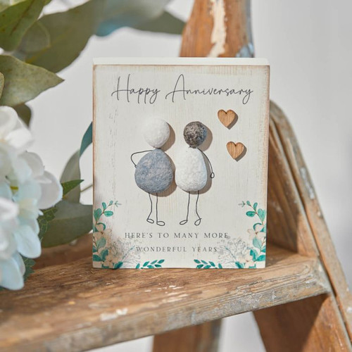 Decorative Love Hearts Wedding Anniversary Couple Pebble Picture Plaque - Cute Anniversary Gift For Wife Husband