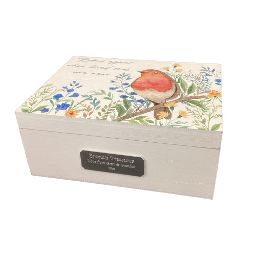 Decorative Floral Robin Themed Garden Storage Keepsake Memory Box