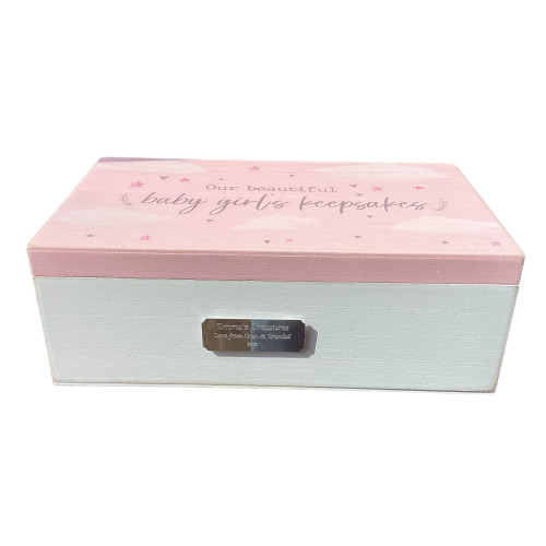 Personalised Baby Girl "Cloud" Memories Pink Keepsake Box - Christening New Baby Gift