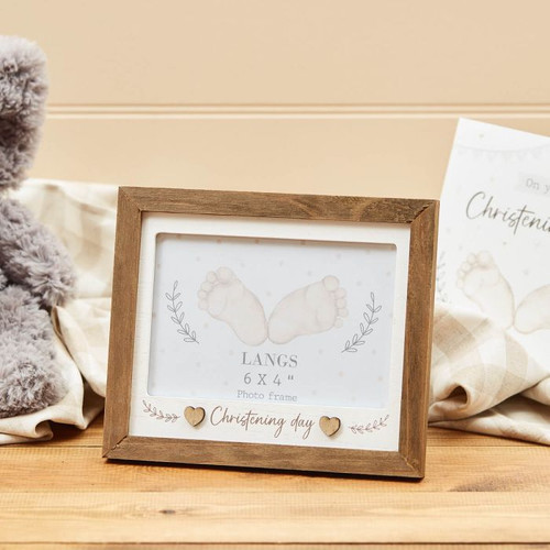 6" x 4 " Rustic Wooden Love Heart Christening Frame