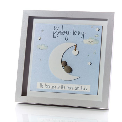 30cm Blue Baby Boy Pebble Moon Picture Frame