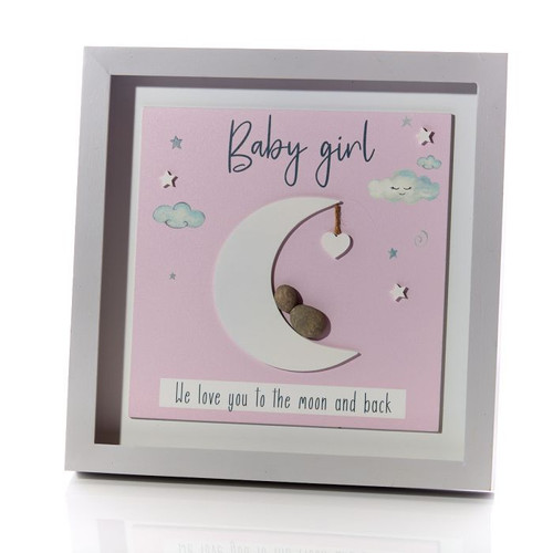 30cm Pink Baby Girl Pebble Moon Nursery Room Picture Frame