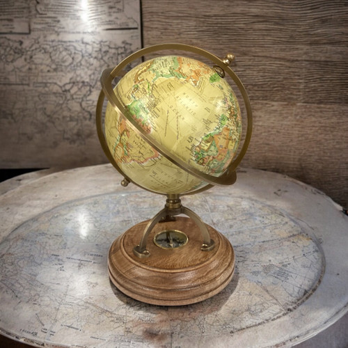 Decorative 24cm Unique Antique Globe  Integrated Compass  Wooden Base educational home schooling travel childrens ornament study desk  geography gift