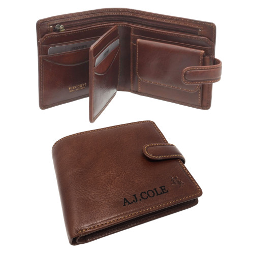 Personalised Visconti RFID  tan wallet showing engraved initials.