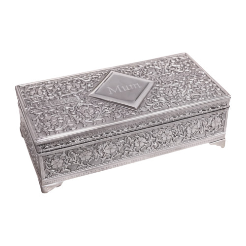 Personalised silver rectangular antique jewellery box  - gift for her