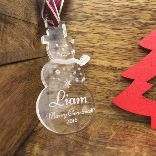 Personalised Snowman Childrens Tree Acrylic Bauble Decoration -Perfect Christmas Gift For Children