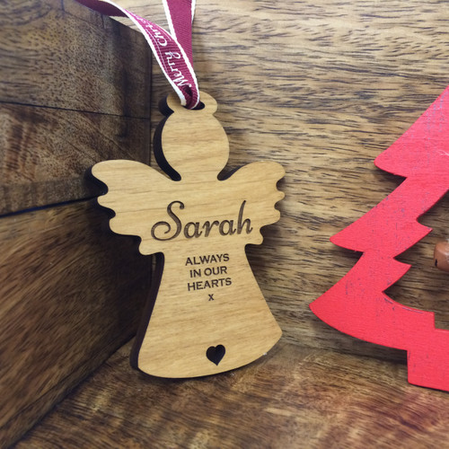 Personalised Wooden Christmas Tree  Handmade Angel Memorial Decoration Bauble