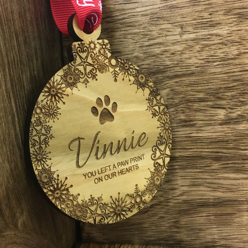 Personalised Wood Pet Memorial Christmas Tree Bauble Decoration - Any Name Engraved