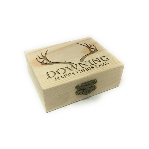 Personalised Whisky Stones Wooden Gift Set - Antlers Design