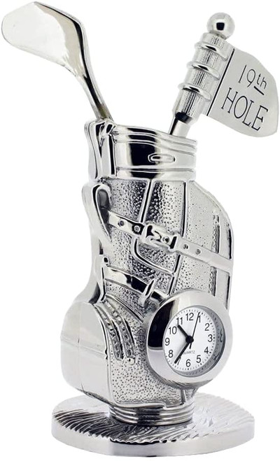 Silver Golf Bag Miniature Clock - Birthday Collectable  Novelty Golfer Gift