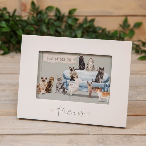 6" X 4" - Best Of Breed Wooden Off White "Meow" Picture Frame - Cat Kitten Animal Lover Gift