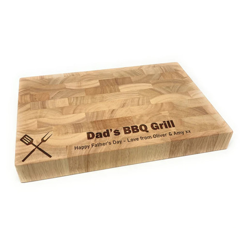 Personalised thick end grain chopping board with  laser cut engraving