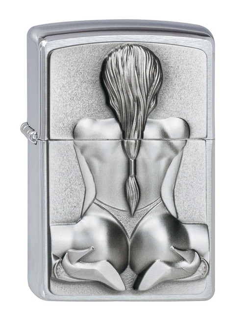 Personalised Kneeling Girl Design Brushed Chrome Genuine Zippo Lighter