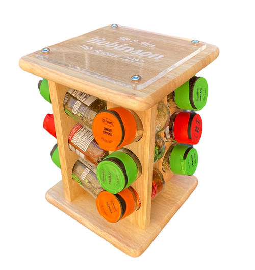 Personalised 12 Jar Revolving Spice Carousel Storage Rack (includes Jars)