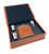 Personalised Tan Pu Leather Hip Flask Gift Set