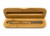 Personalised eco-friendly bamboo slim ballpoint pen and case gift set – engraved wooden pen in sustainable bamboo box. Lid of box is open showing pen laying inside.