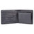 Interior of black leather RFID wallet with multiple card slots, note sections, and coin pocket