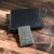 Luxury personalised black leather RFID wallet and engraved brushed chrome Zippo lighter gift set in premium gift box
