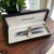 Personalised Autograph Chrome Pen and Letter Opener Gift Set with Custom Engraving – Elegant Writing and Office Accessory Gift. Displayed in  matching gift box.