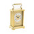 A gold plated carriage clock with easy to read roman numerials. Customised engraved message plate on top. Easy comfortable grip handle