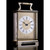 A gold plated carriage clock with easy to read roman numerals. Customised engraved message plate on top. Easy comfortable grip handle