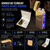 Promotional material showing features and benefits of  windroof gold USB ARC lighter. Main image shows  gold USB ARC lighter with Liam engraved on the front.