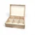 Open wooden storage box showing six removable compartments for organised storage.