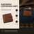 A brown bi-fold wallet with a snap closure, measuring 11 cm wide and 10 cm high. The wallet is shown in a pocket and features the text "SLIM PROFILE. COMFORTABLE CARRY."