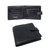 2 images of black leather personalised wallet. Front image is wallet laying down with initials RG engraved on the front. Behind is open view of the wallet showing 4 card slots and coin compartment.