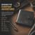 Promotional image with the heading "Designed for everyday use" showing a black leather wallet with RG engraved on the leather. Listed down the left are occasions that gift is suitable Birthdays, weddings, Father's day