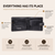 Promotional image showing inside of tan leather wallet with highlighted arrows showing main features and benefits. Title of the image is "everything has a place" Interior shows coin slot with secure fastner and 4 card slots.