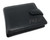 Close up of engraved initials on black leather cash & card wallet. Perfect gift for him