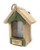 A wooden birdfeeder with a green roof and a clear plastic front. The birdhouse has a rope handle and a sign that reads "Grandad's Bird House Love Sophie & Alex xx".