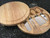Custom engraved cheese board sliding open to reveal hidden stainless steel cheese knives